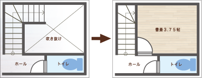 吹き抜けをつぶして書斎を作る